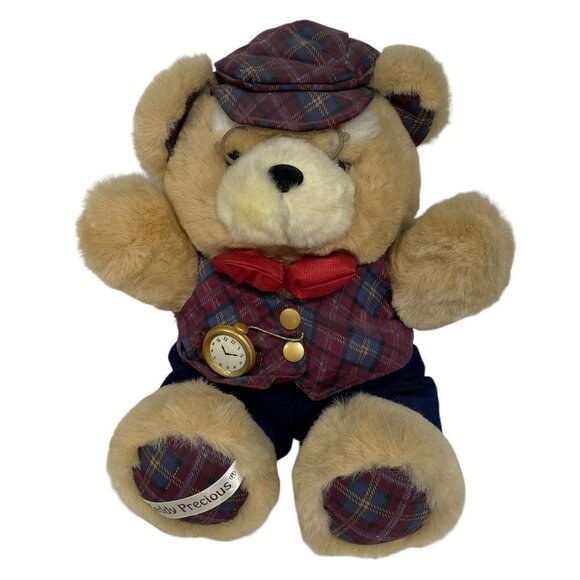 Dan Dee Teddy Precious Bear Stopwatch Spectacles Plaid Corduroy 15" Sitting - Picture 1 of 5